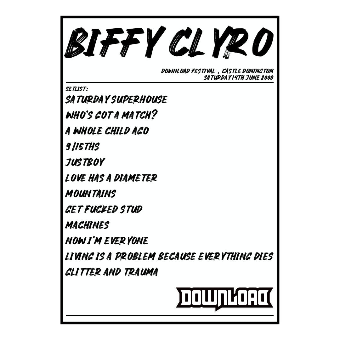 Biffy Clyro Castle Donington 14th June 2008 Setlist poster