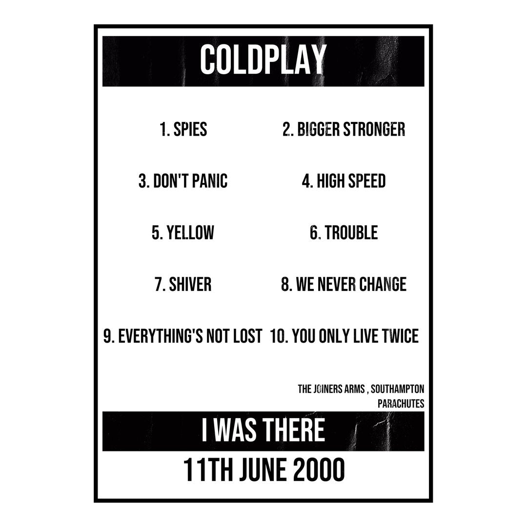 Coldplay Southampton 11th June 2000 Setlist poster