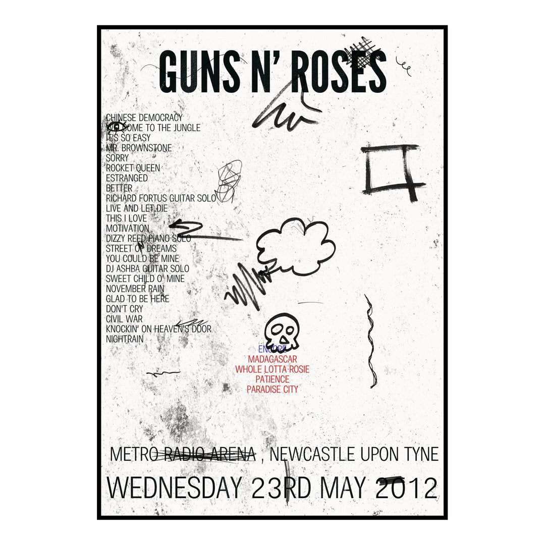 Guns N’ Roses Newcastle upon Tyne 23rd May 2012 Setlist poster