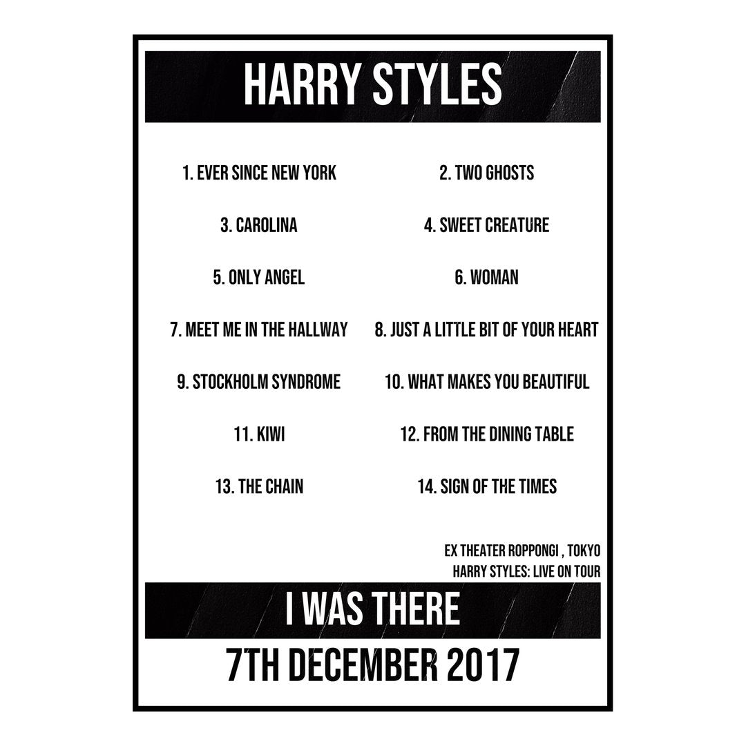Harry Styles Tokyo 7th December 2017 Setlist poster