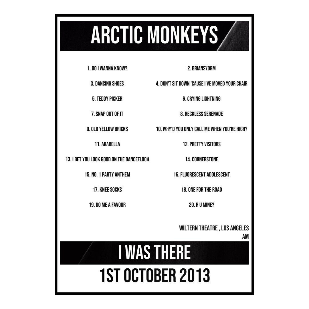 Arctic Monkeys Los Angeles 1st October 2013 Setlist poster