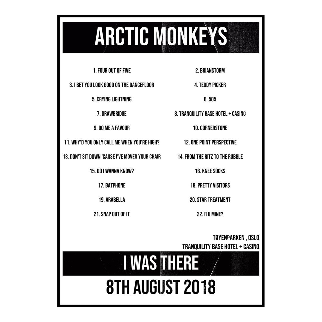 Arctic Monkeys Oslo 8th August 2018 Setlist poster