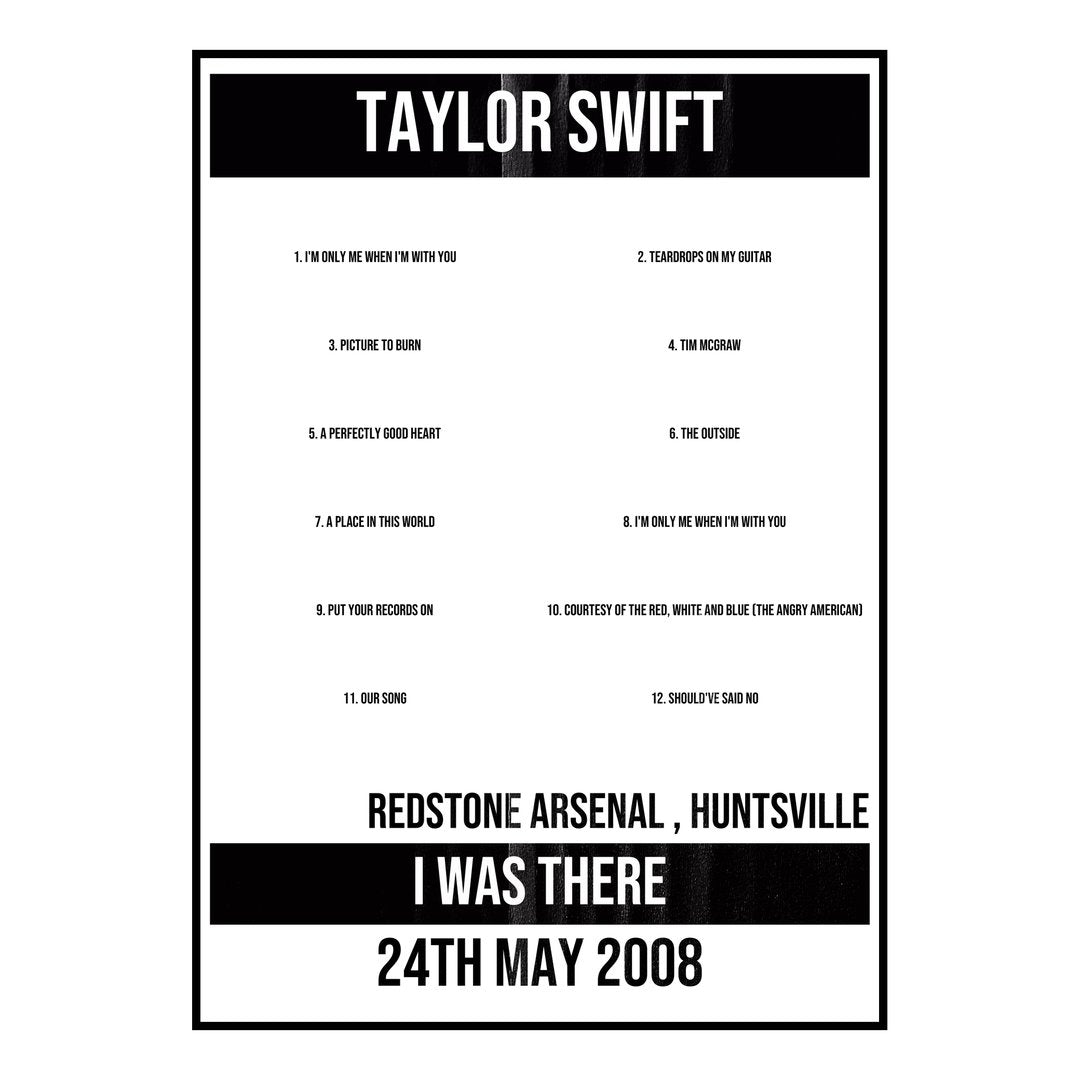 Taylor Swift Huntsville 24th May 2008 Setlist poster