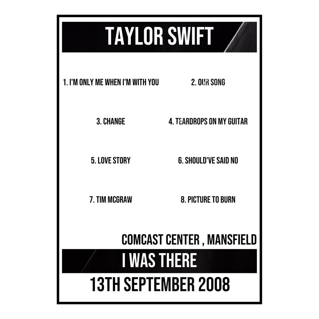 Taylor Swift Mansfield 13th September 2008 Setlist poster