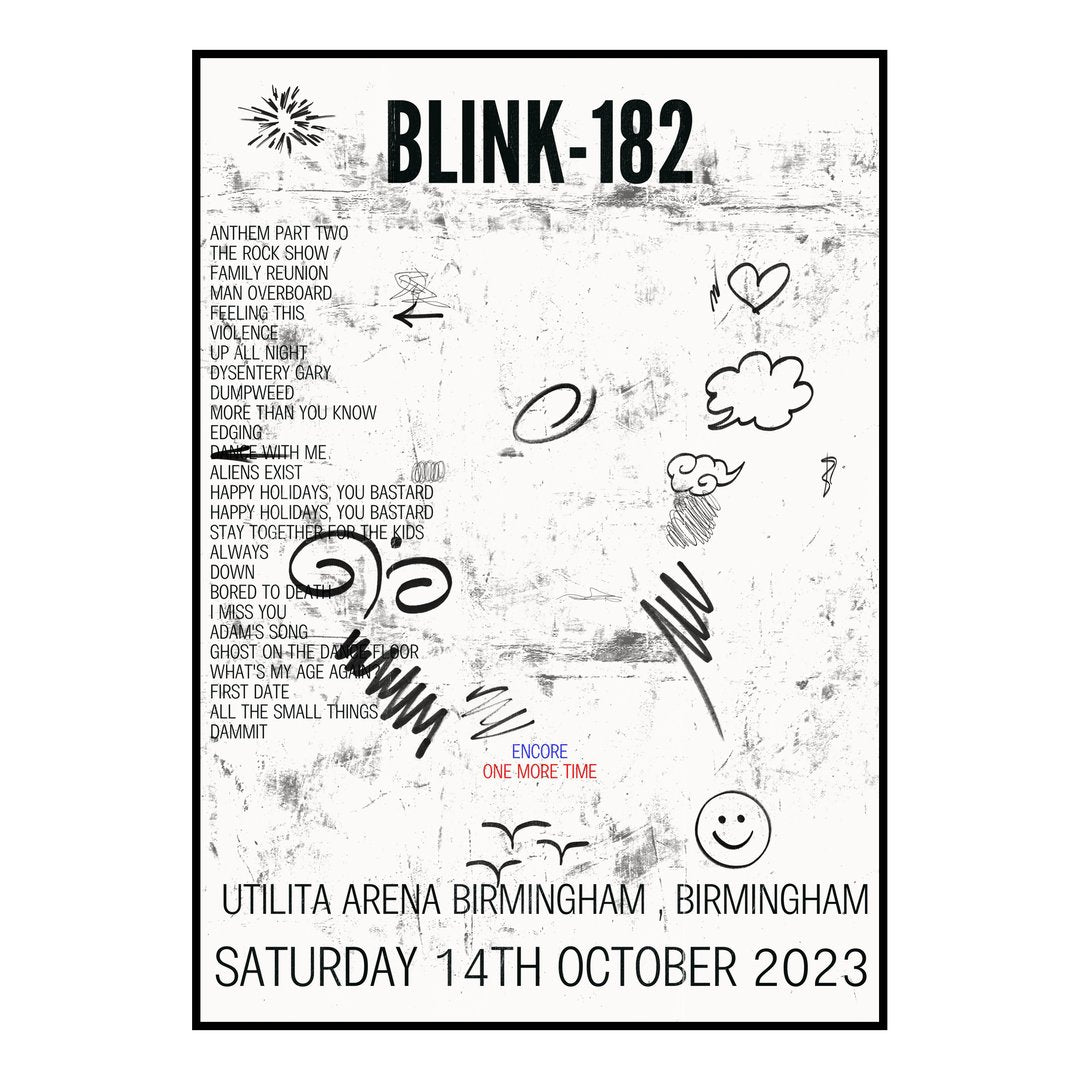 blink‐182 Birmingham 14th October 2023 Setlist poster