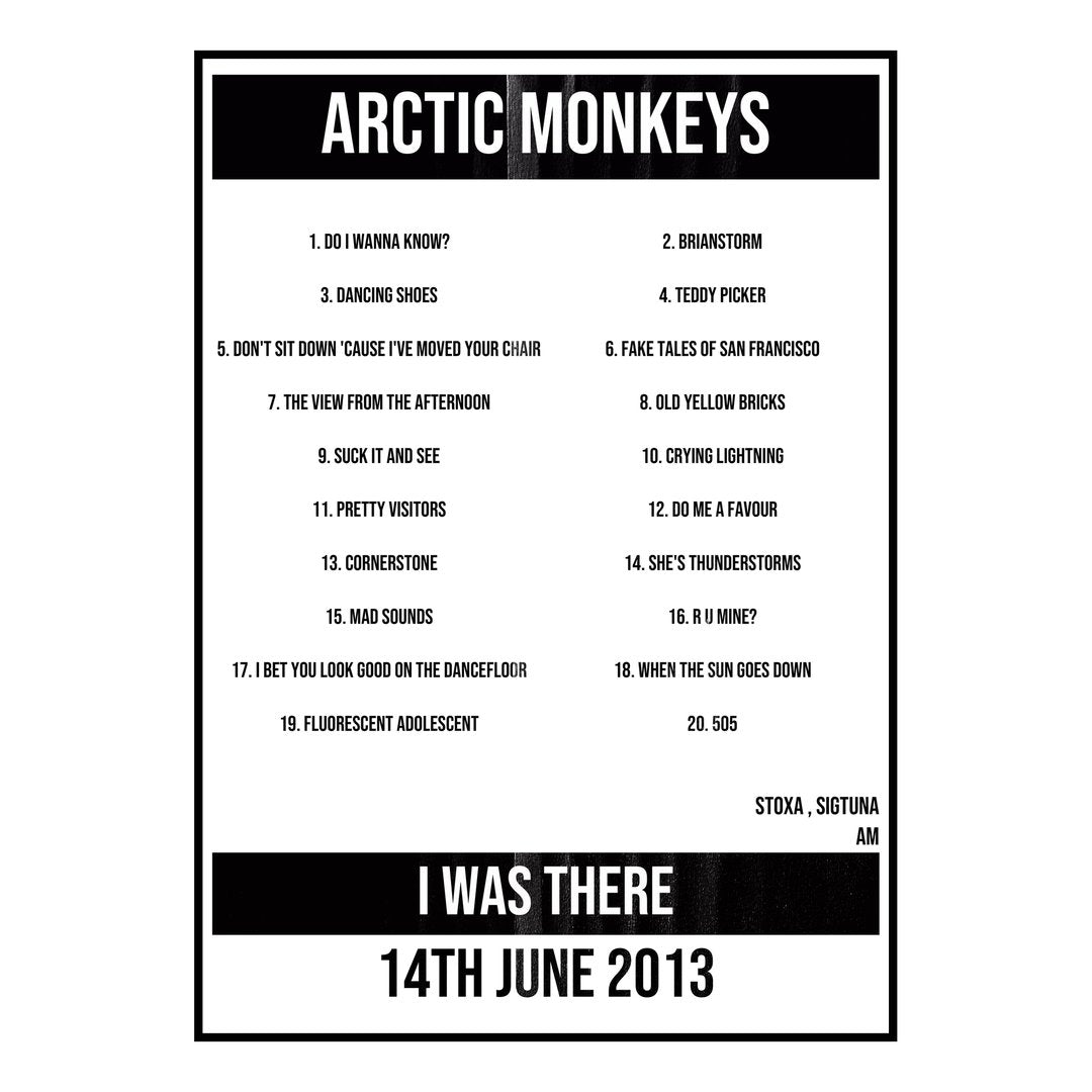 Arctic Monkeys Sigtuna 14th June 2013 Setlist poster
