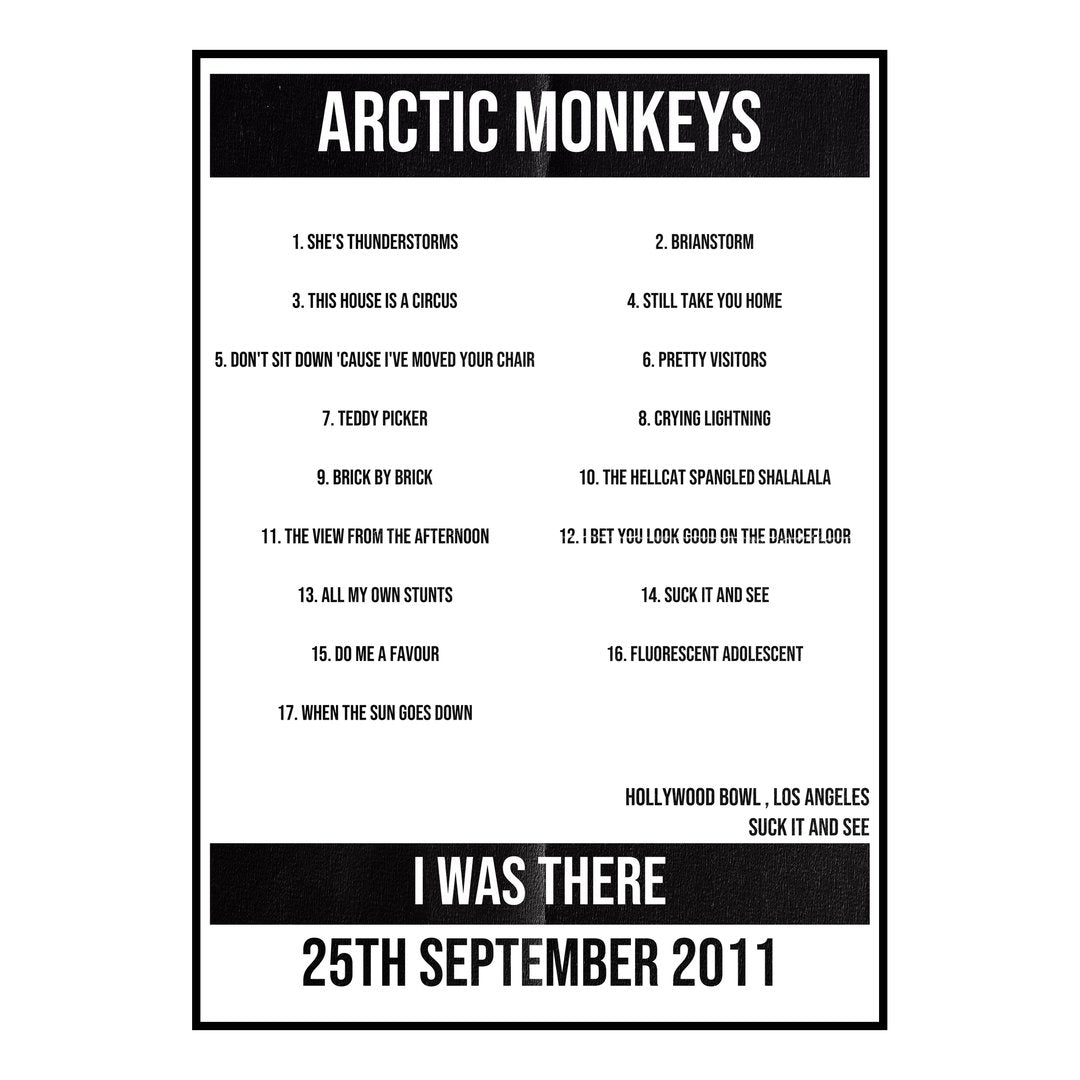 Arctic Monkeys Los Angeles 25th September 2011 Setlist poster