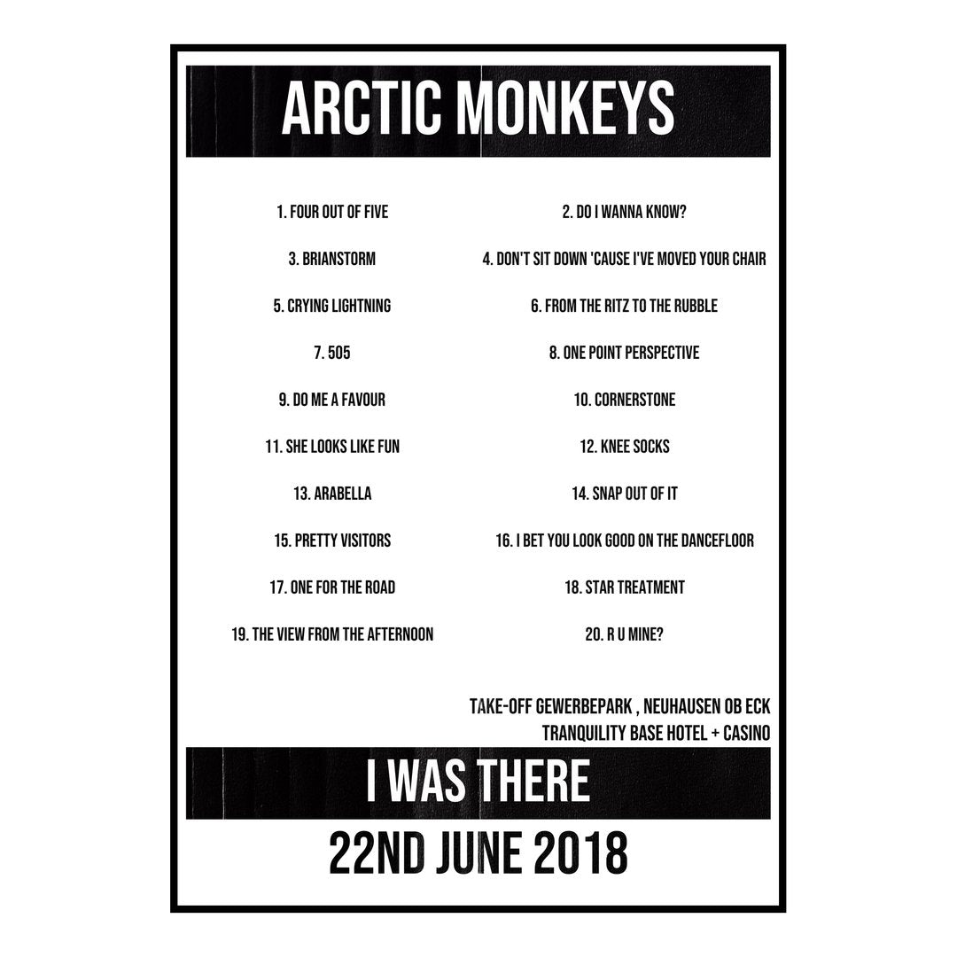Arctic Monkeys Neuhausen ob Eck 22nd June 2018 Setlist poster