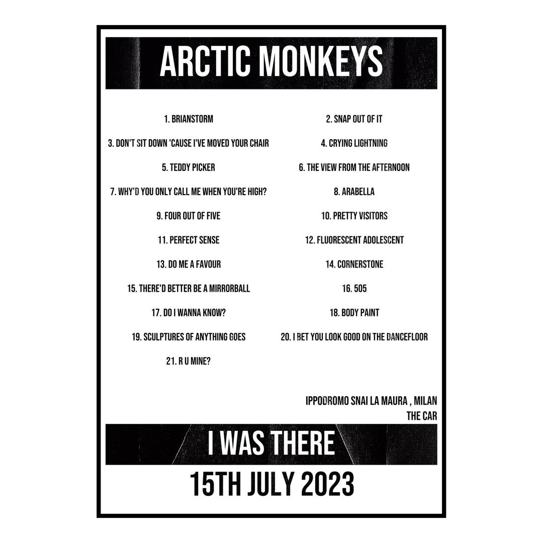 Arctic Monkeys Milan 15th July 2023 Setlist poster