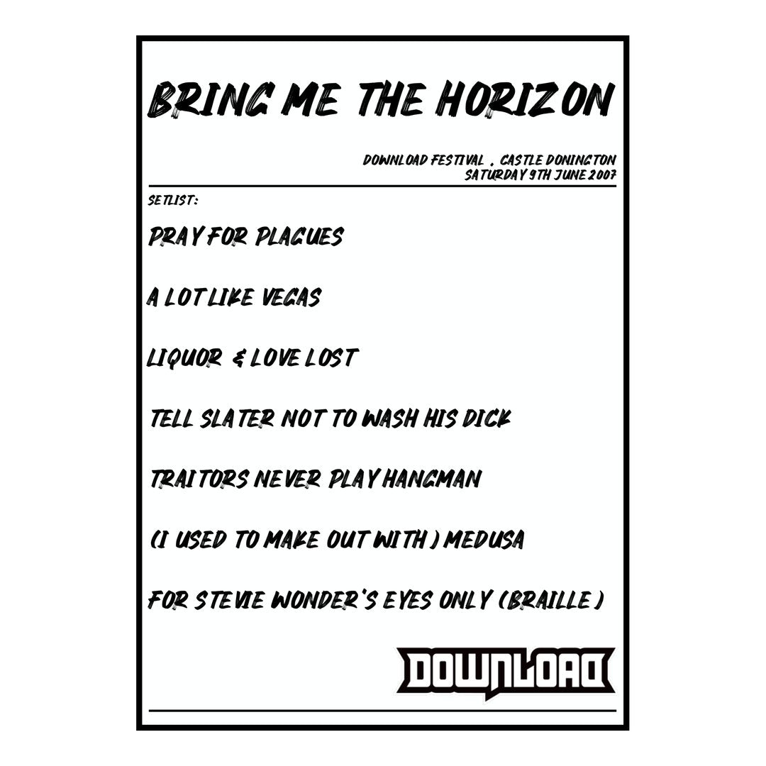Bring Me the Horizon Castle Donington 9th June 2007 Setlist poster
