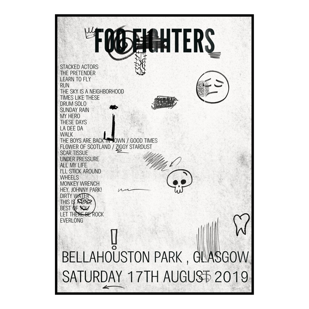 Foo Fighters Glasgow 17th August 2019 Setlist poster