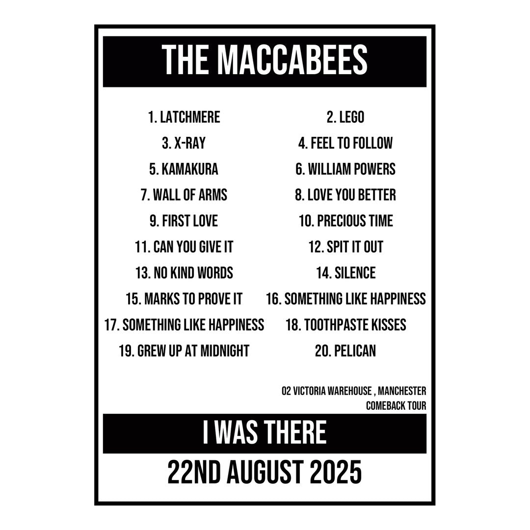A Setlist Poster Featuring The Maccabees Gig from Manchester in 2025