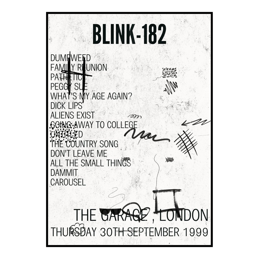 blink‐182 London 30th September 1999 Setlist poster
