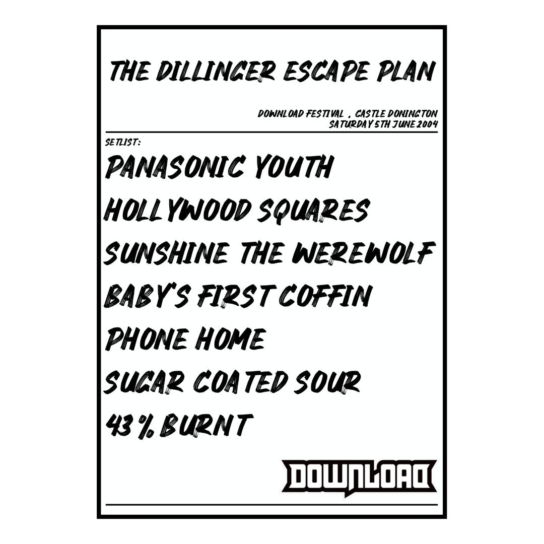 The Dillinger Escape Plan Castle Donington 5th June 2004 Setlist poster