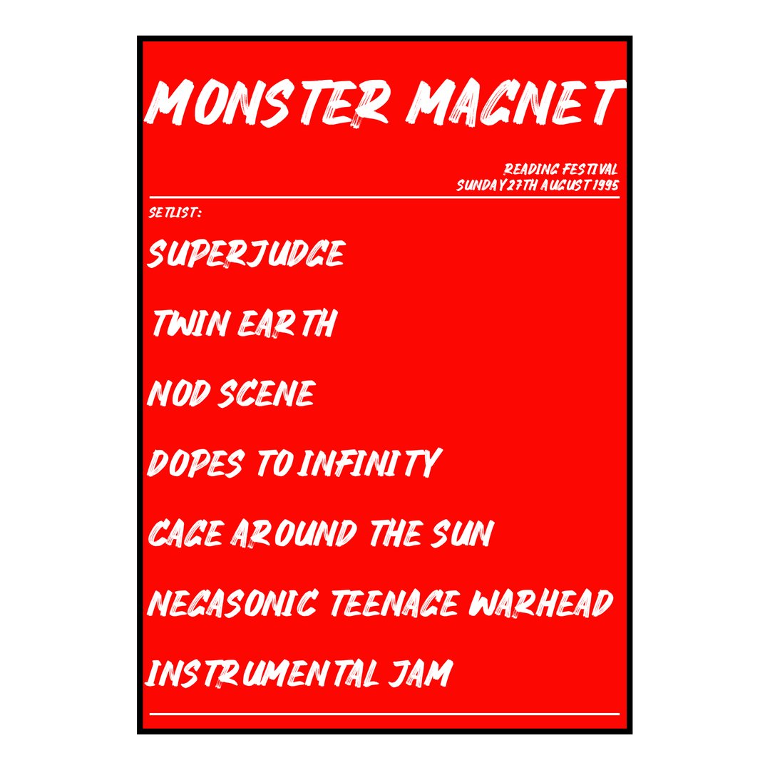 Monster Magnet Reading 27th August 1995 Setlist poster