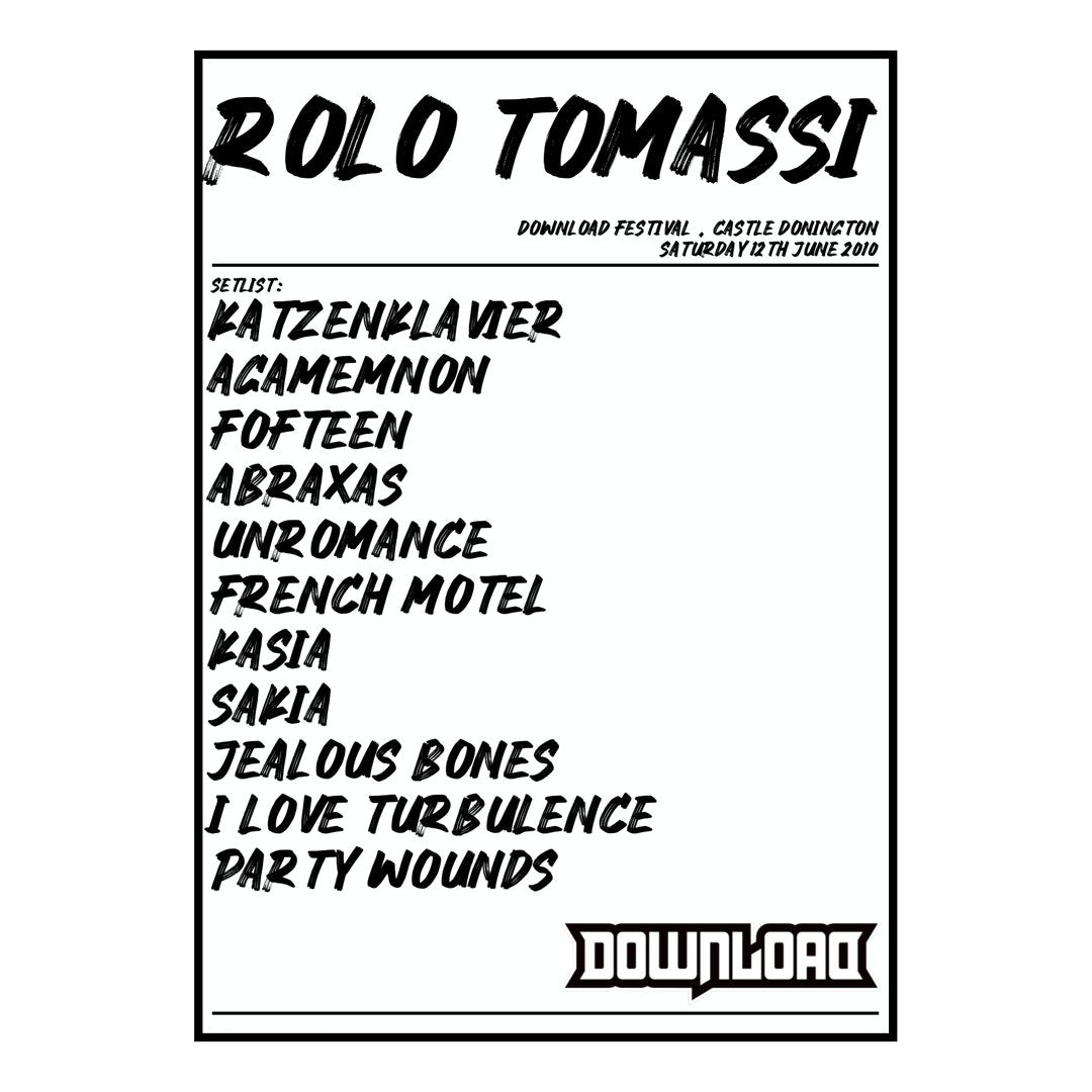Rolo Tomassi Castle Donington 12th June 2010 Setlist poster