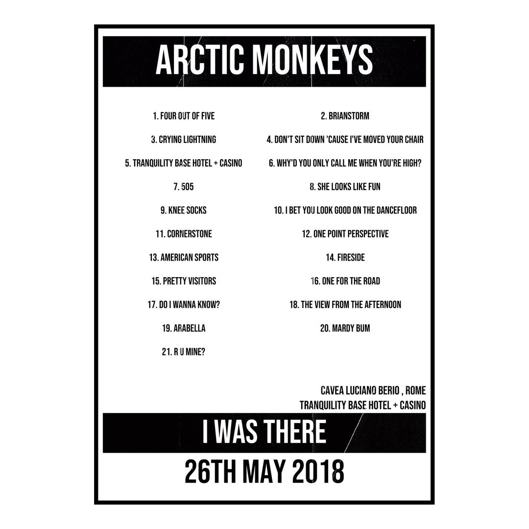Arctic Monkeys Rome 26th May 2018 Setlist poster