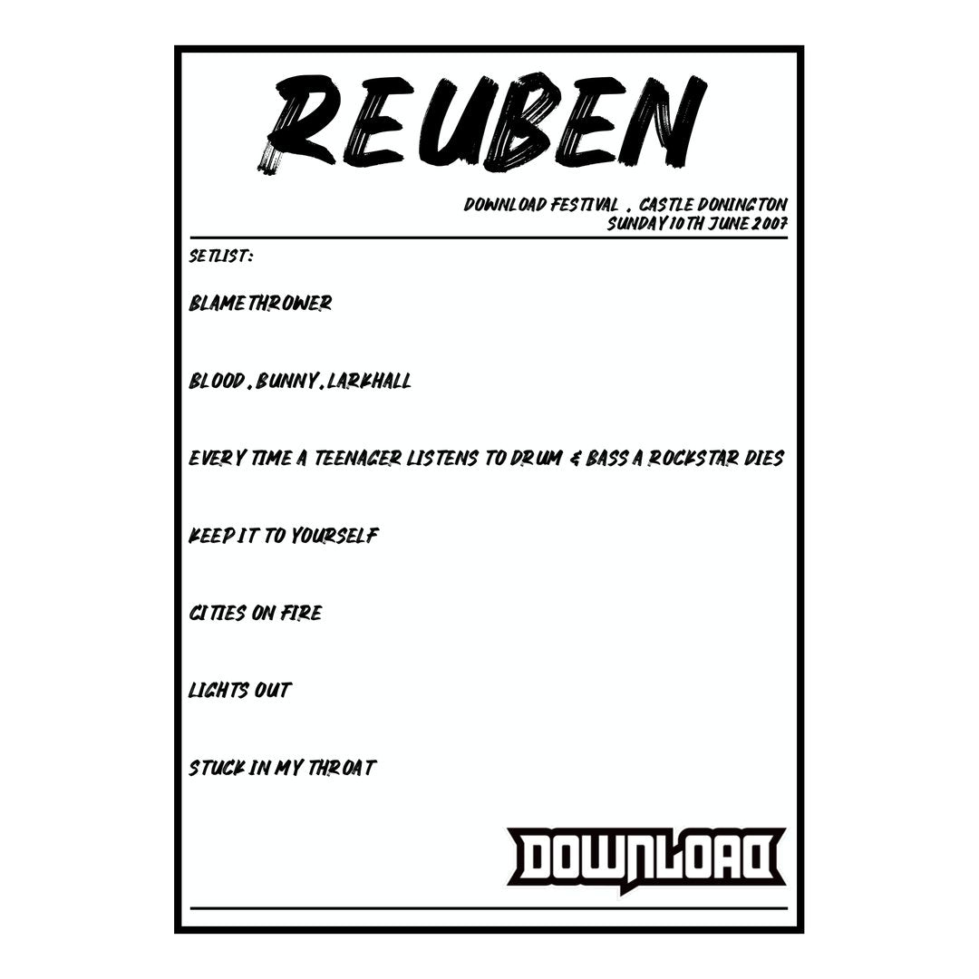 Reuben Castle Donington 10th June 2007 Setlist poster