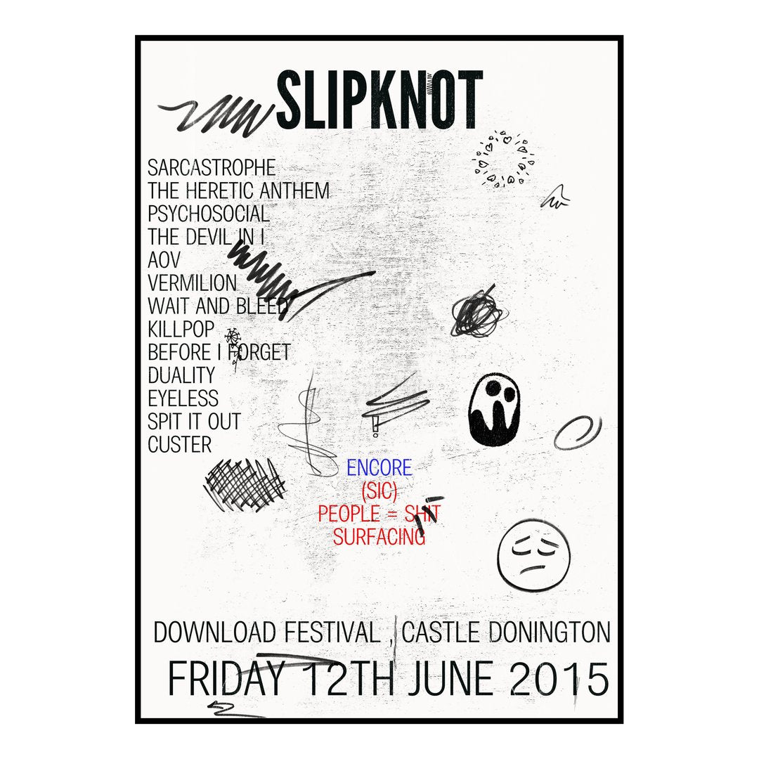Slipknot Castle Donington 12th June 2015 Setlist poster