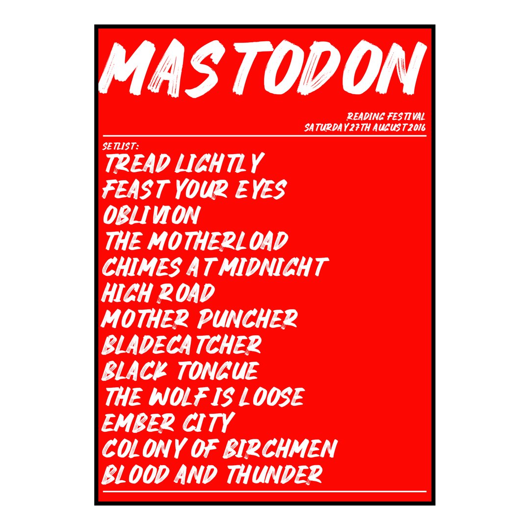 Mastodon Reading 27th August 2016 Setlist poster