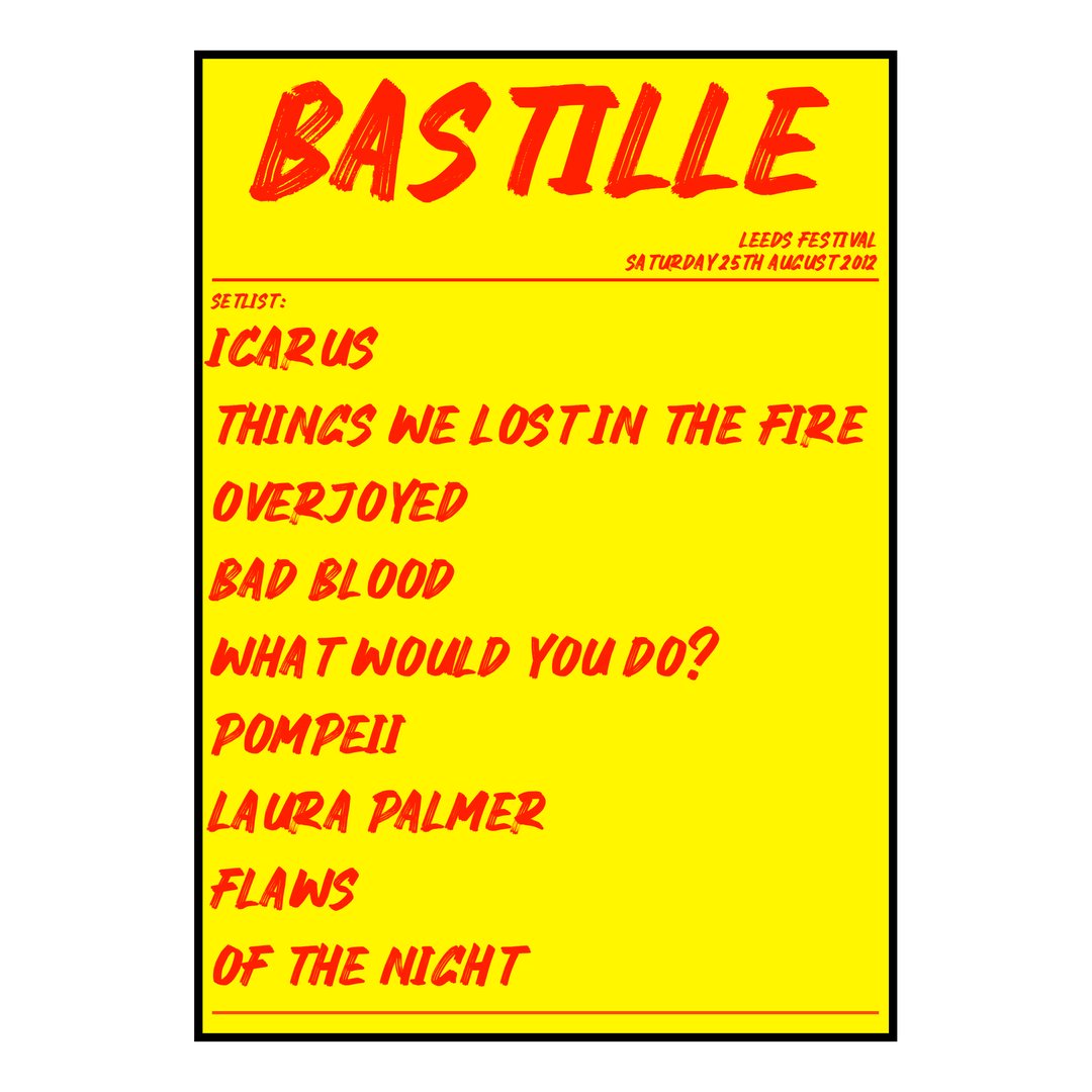 Bastille Bramham 25th August 2012 Setlist poster