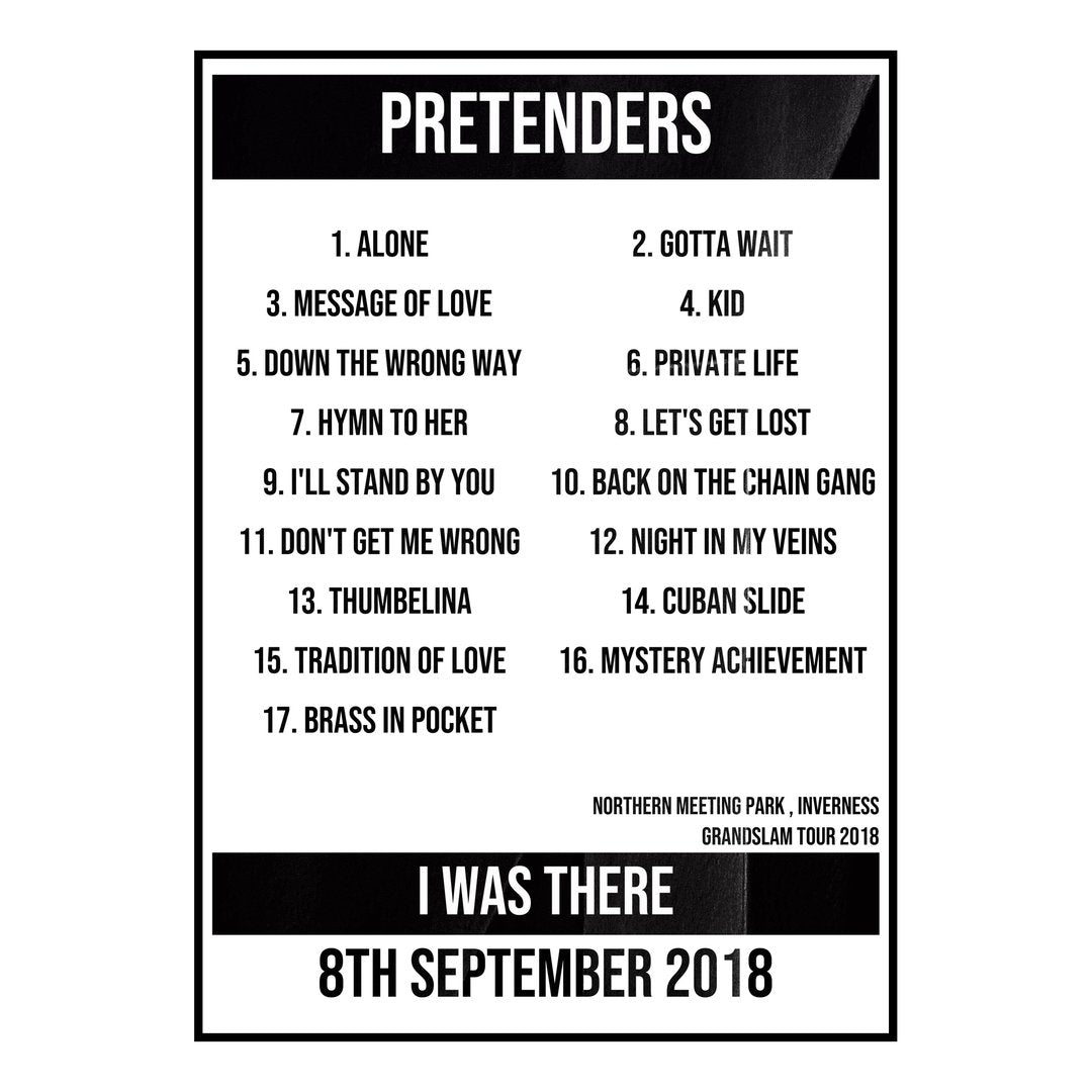 Pretenders Inverness 8th September 2018 Setlist poster