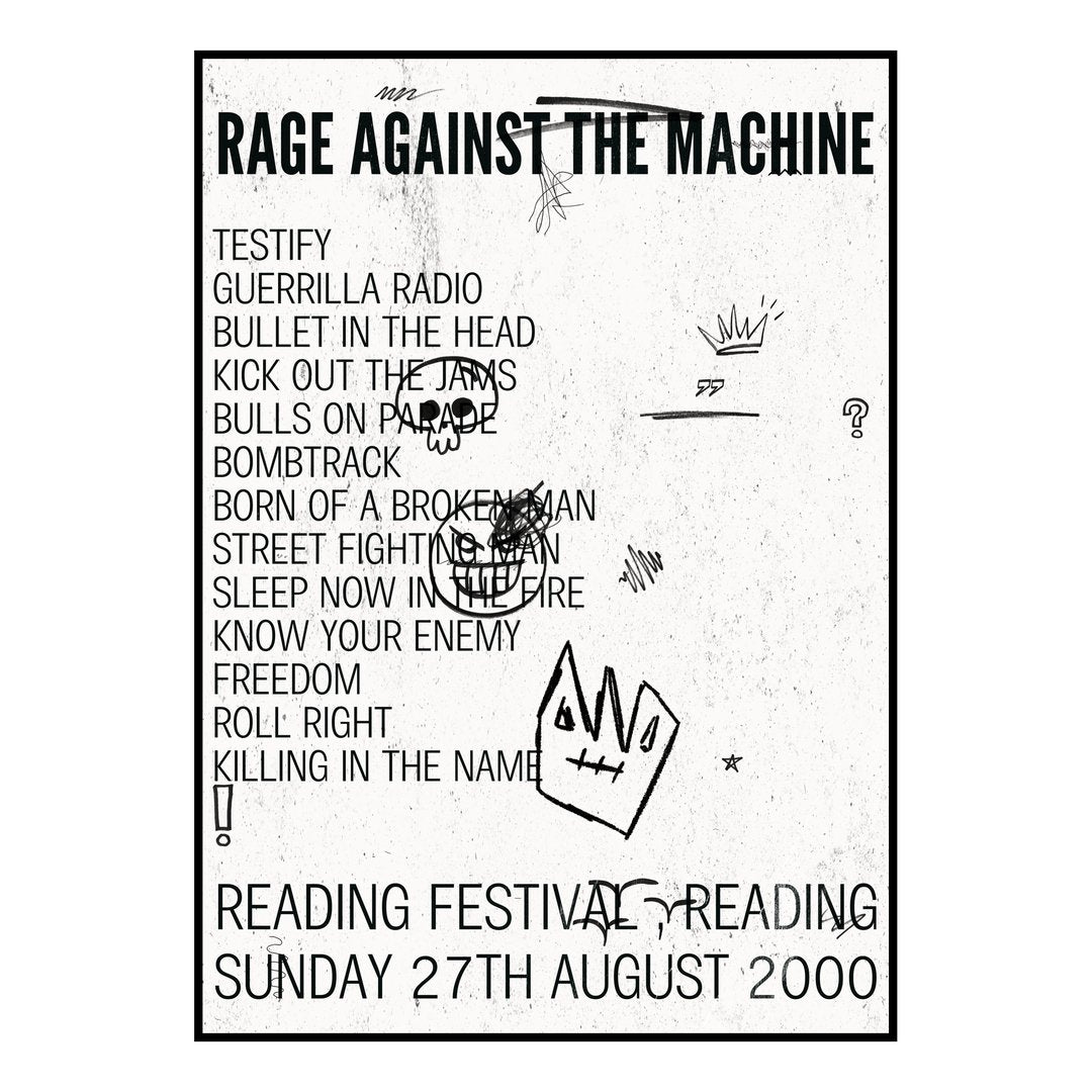 Rage Against the Machine Reading 27th August 2000 Setlist poster