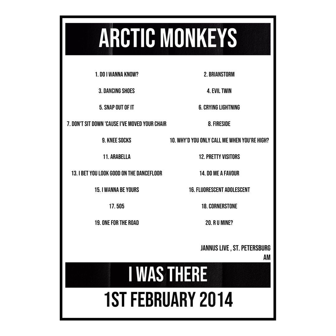 Arctic Monkeys St. Petersburg 1st February 2014 Setlist poster