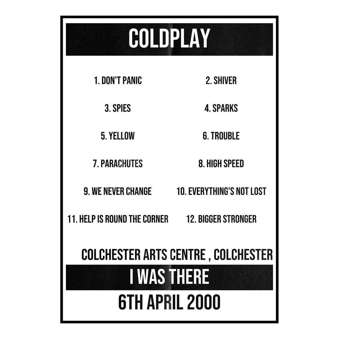 Coldplay Colchester 6th April 2000 Setlist poster