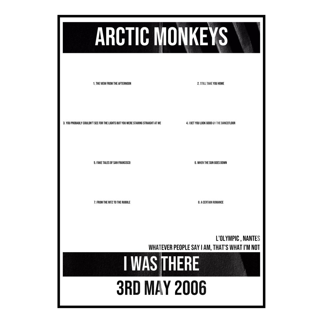 Arctic Monkeys Nantes 3rd May 2006 Setlist poster