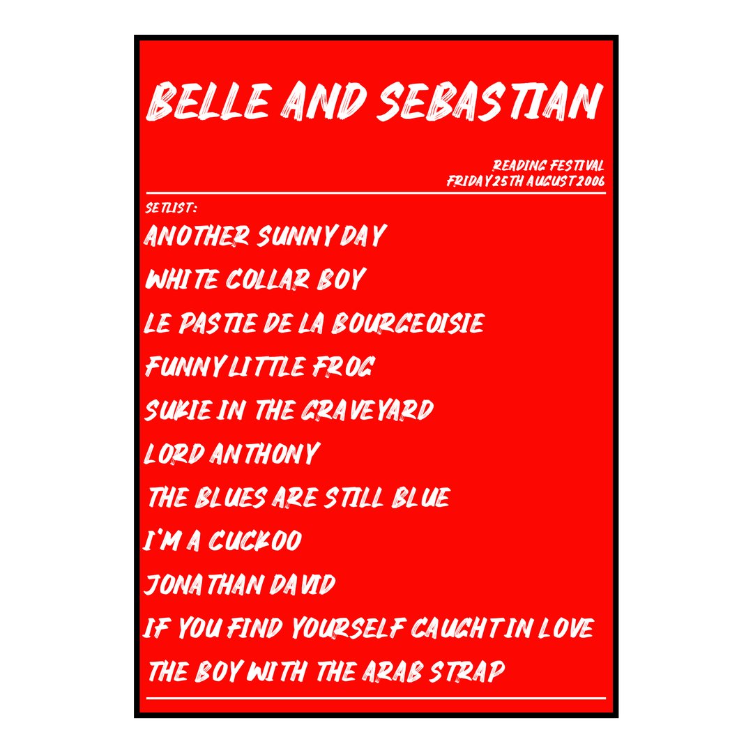 Belle and Sebastian Reading 25th August 2006 Setlist poster