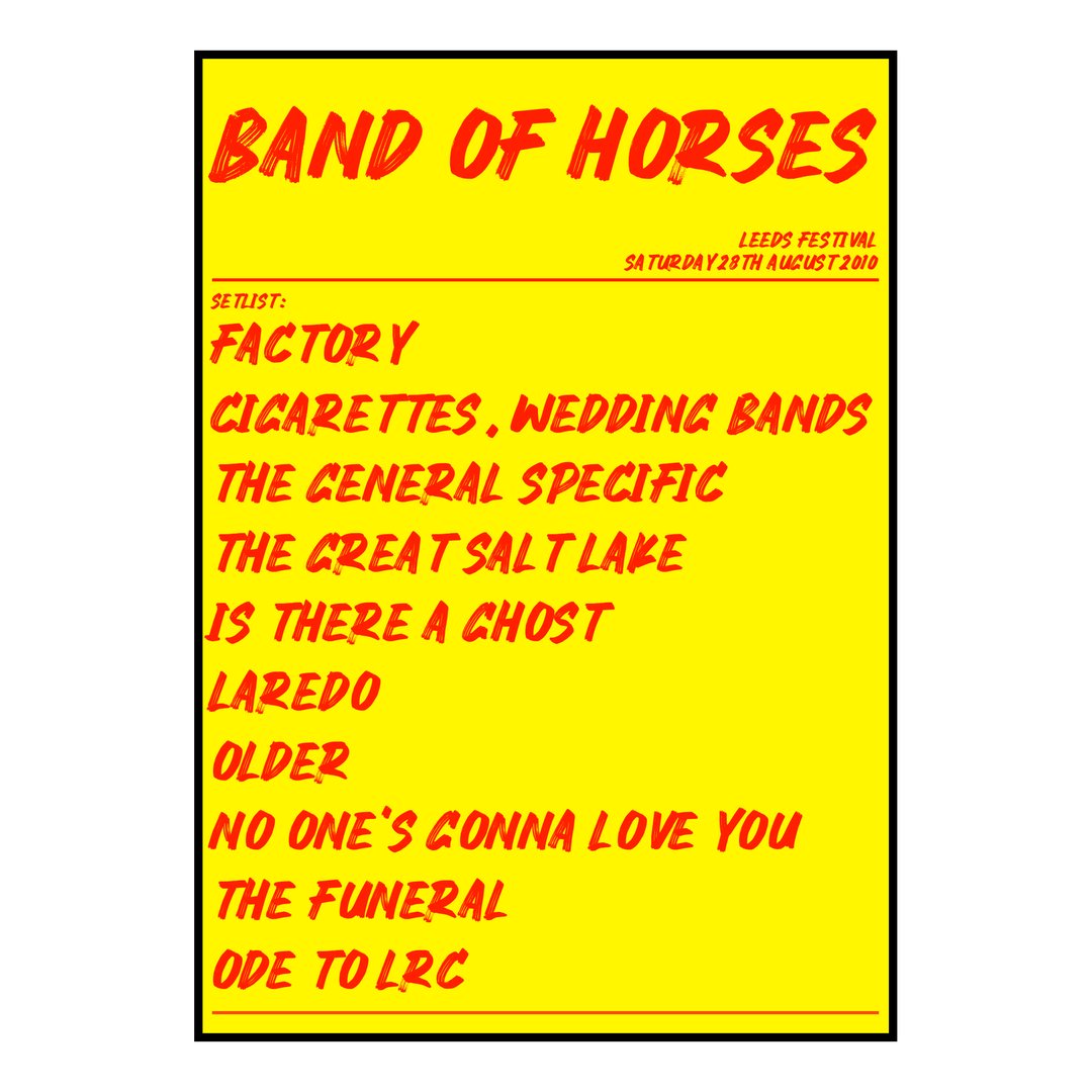 Band of Horses Bramham 28th August 2010 Setlist poster