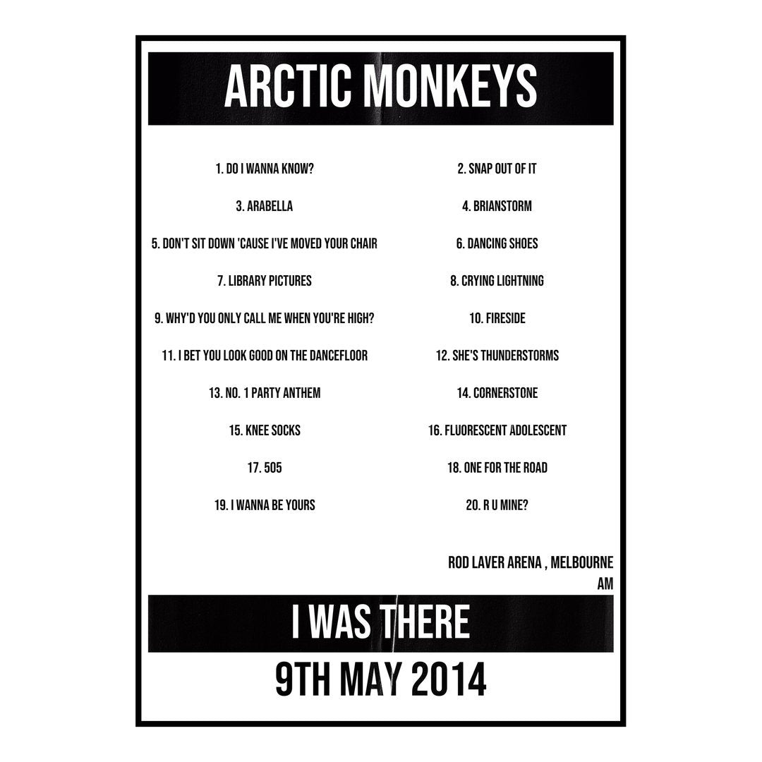 Arctic Monkeys Melbourne 9th May 2014 Setlist poster