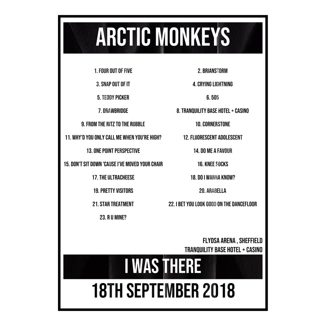 Arctic Monkeys Sheffield 18th September 2018 Setlist poster