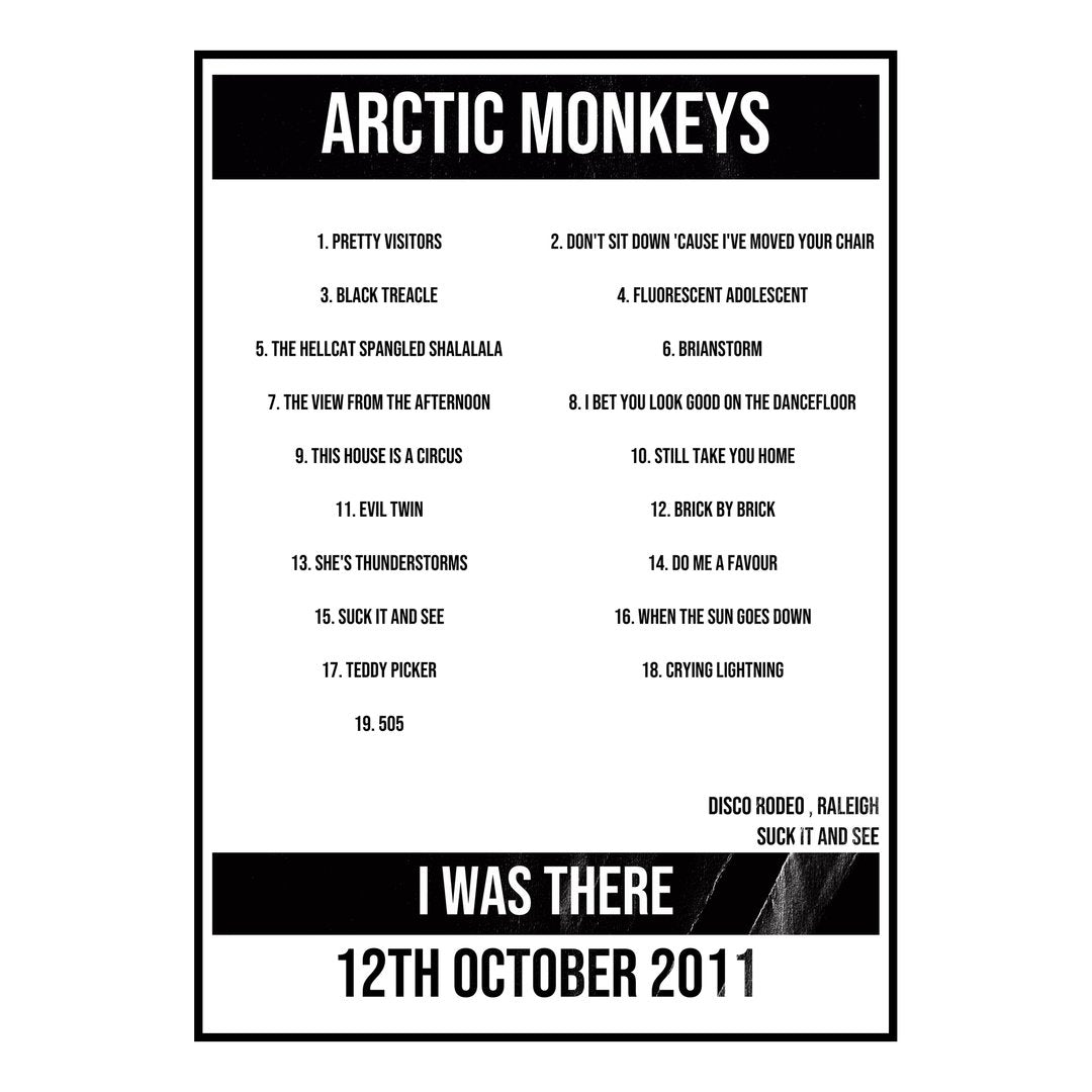Arctic Monkeys Raleigh 12th October 2011 Setlist poster