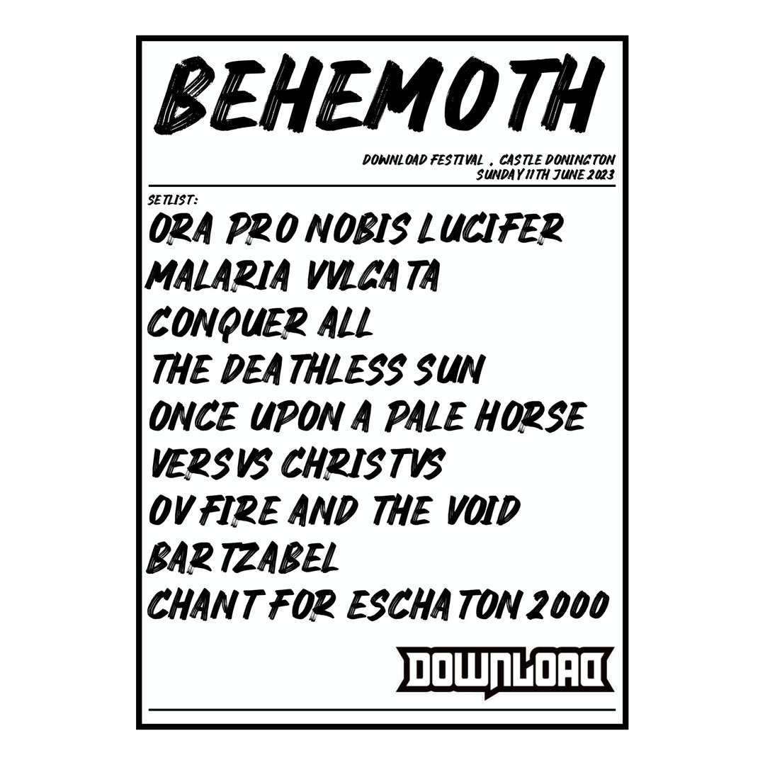Behemoth Castle Donington 11th June 2023 Setlist poster