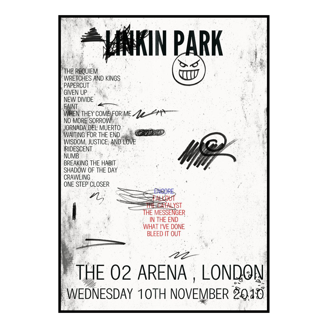 Linkin Park London 10th November 2010 Setlist poster