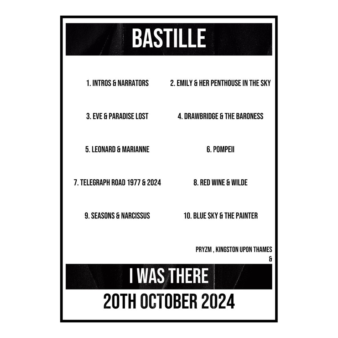 Bastille Kingston upon Thames 20th October 2024 Setlist poster