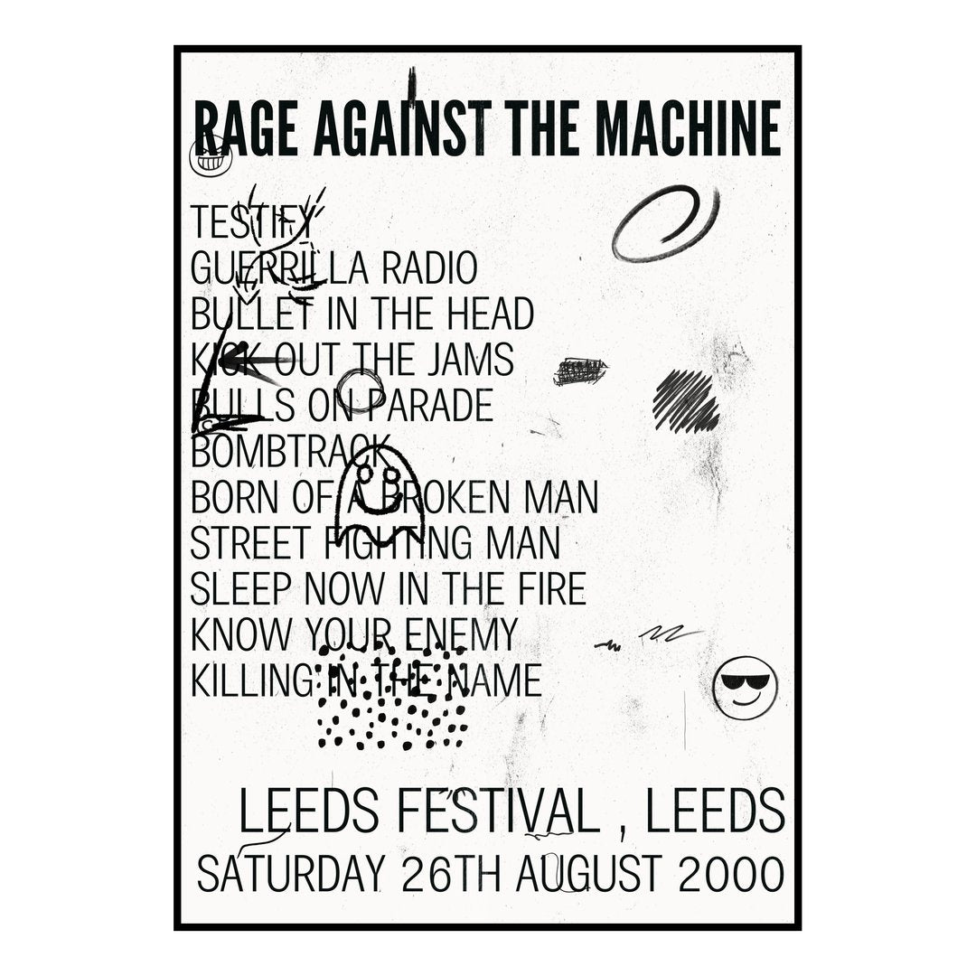 Rage Against the Machine Leeds 26th August 2000 Setlist poster