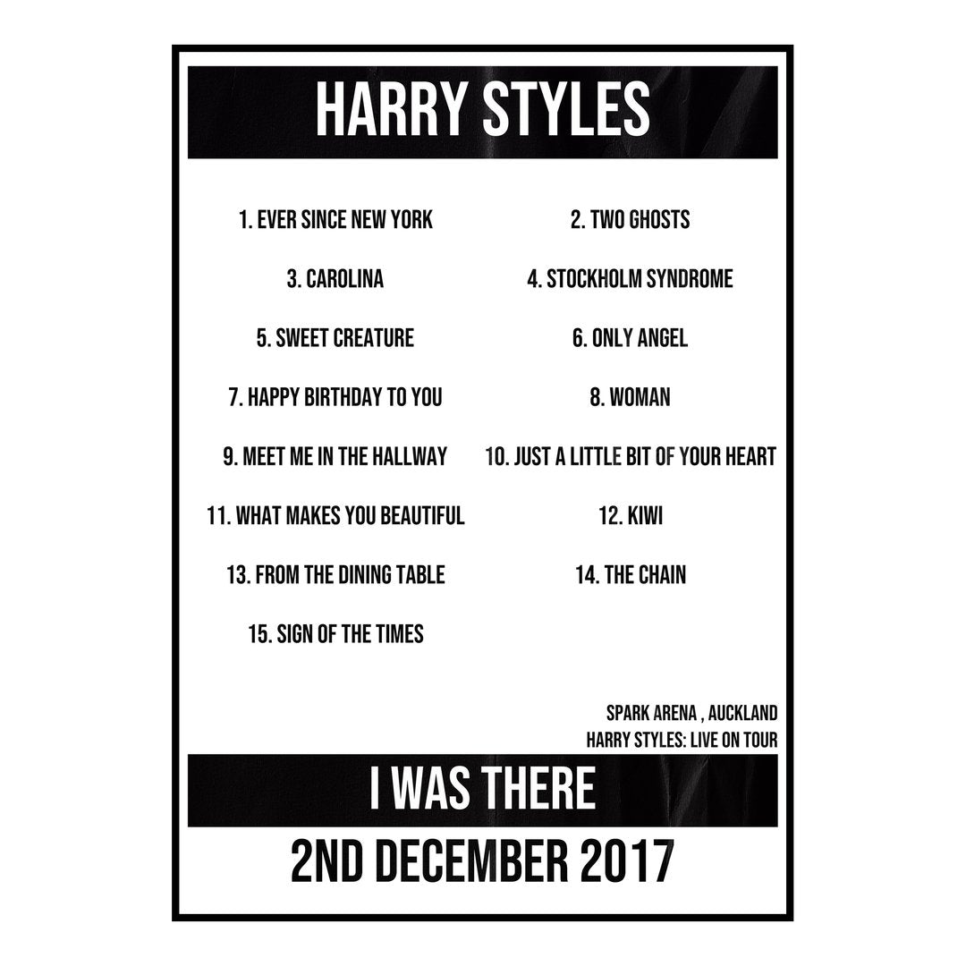 Harry Styles Auckland 2nd December 2017 Setlist poster