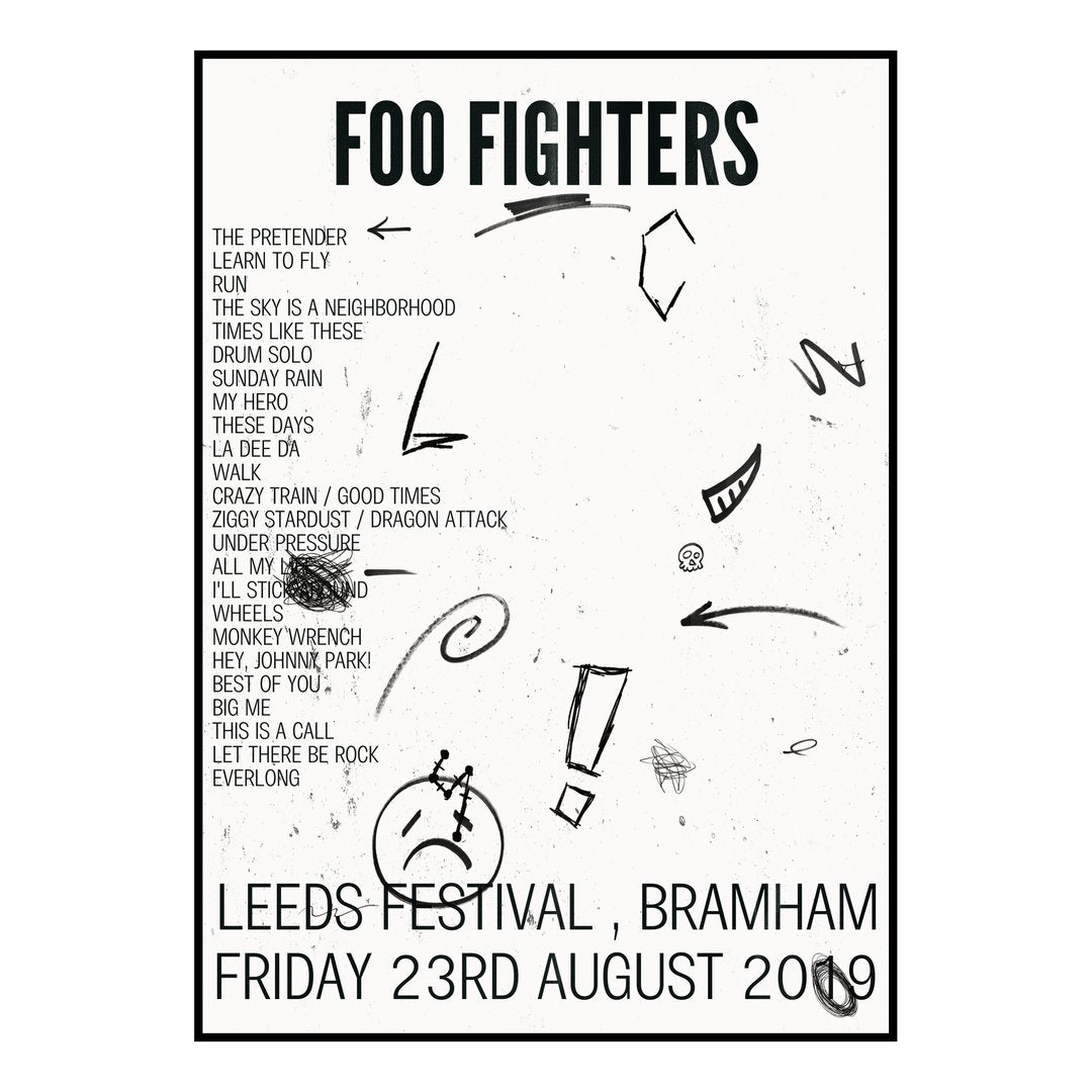 Foo Fighters Bramham 23rd August 2019 Setlist poster