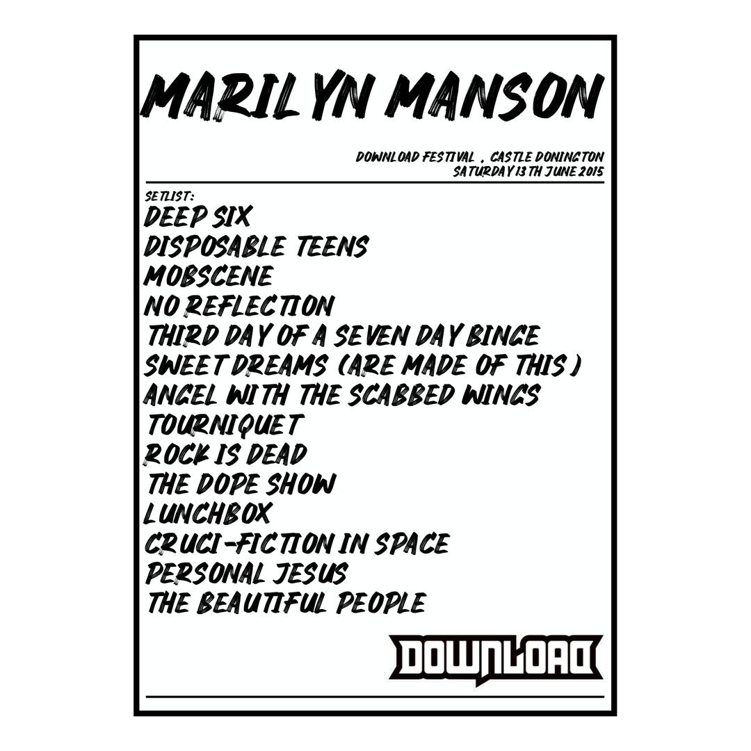 Marilyn Manson Castle Donington 13th June 2015 Setlist poster