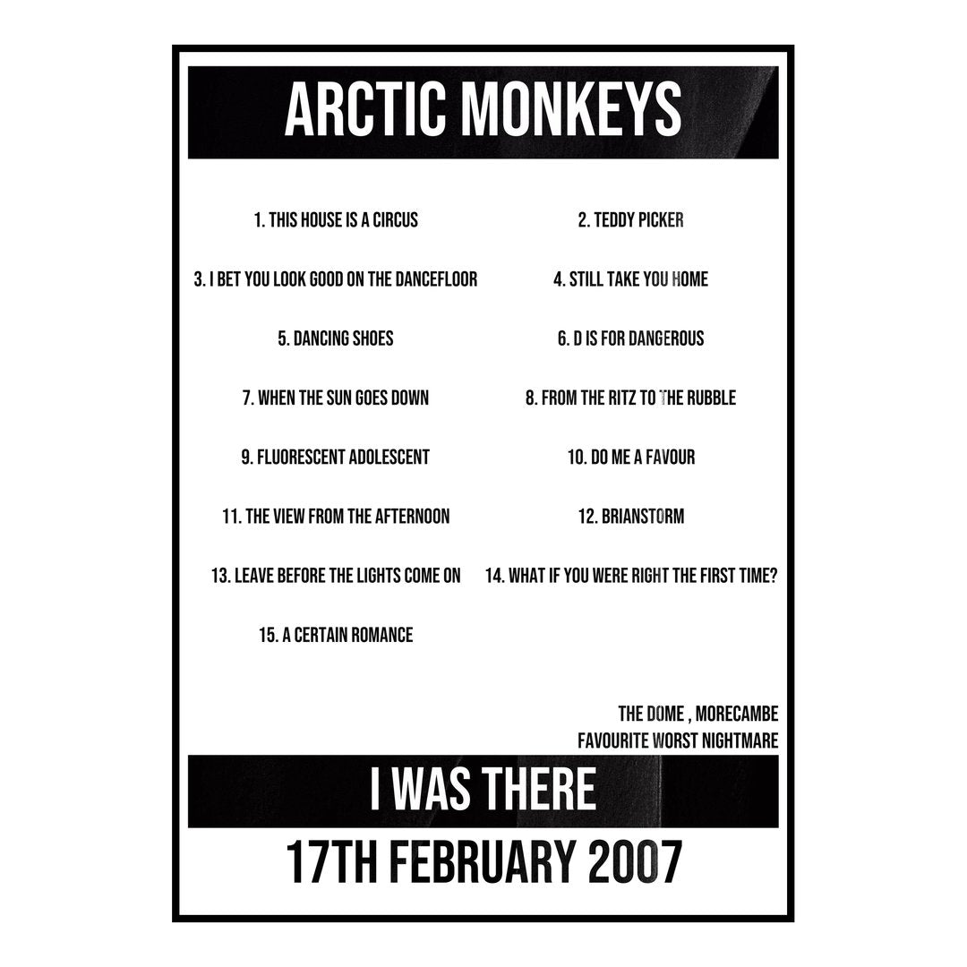 Arctic Monkeys Morecambe 17th February 2007 Setlist poster