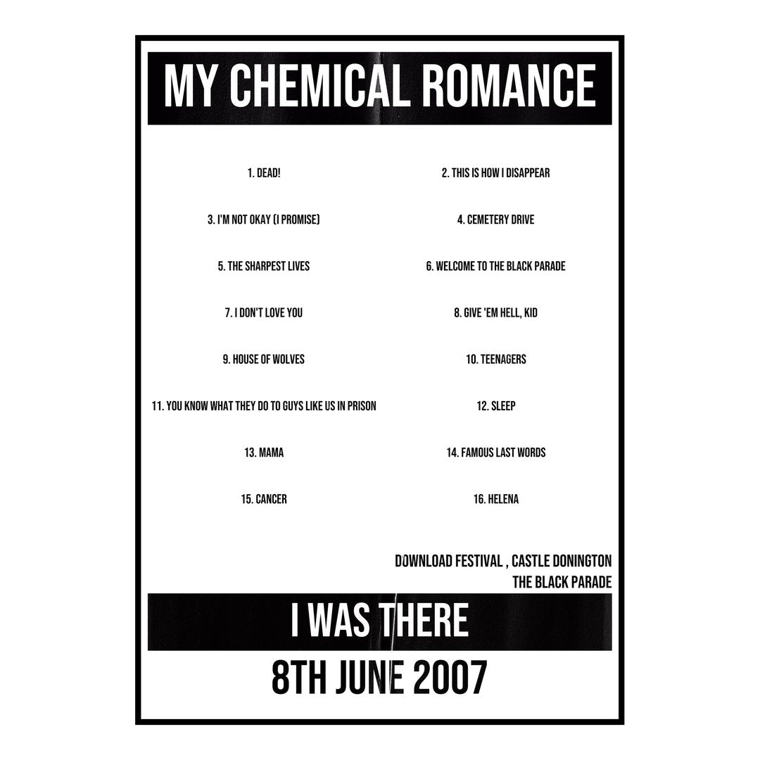 My Chemical Romance Castle Donington 8th June 2007 Setlist poster