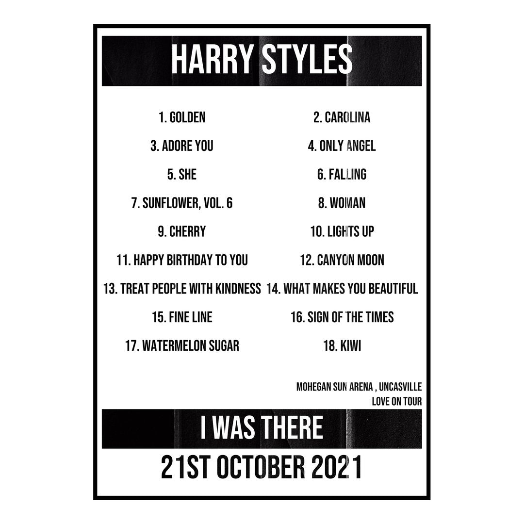Harry Styles Uncasville 21st October 2021 Setlist poster