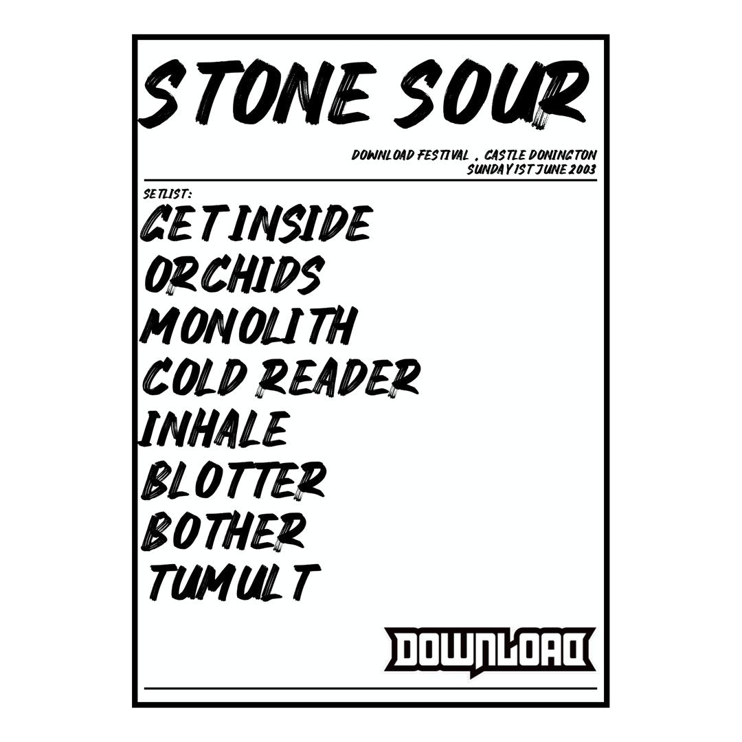 Stone Sour Castle Donington 1st June 2003 Setlist poster