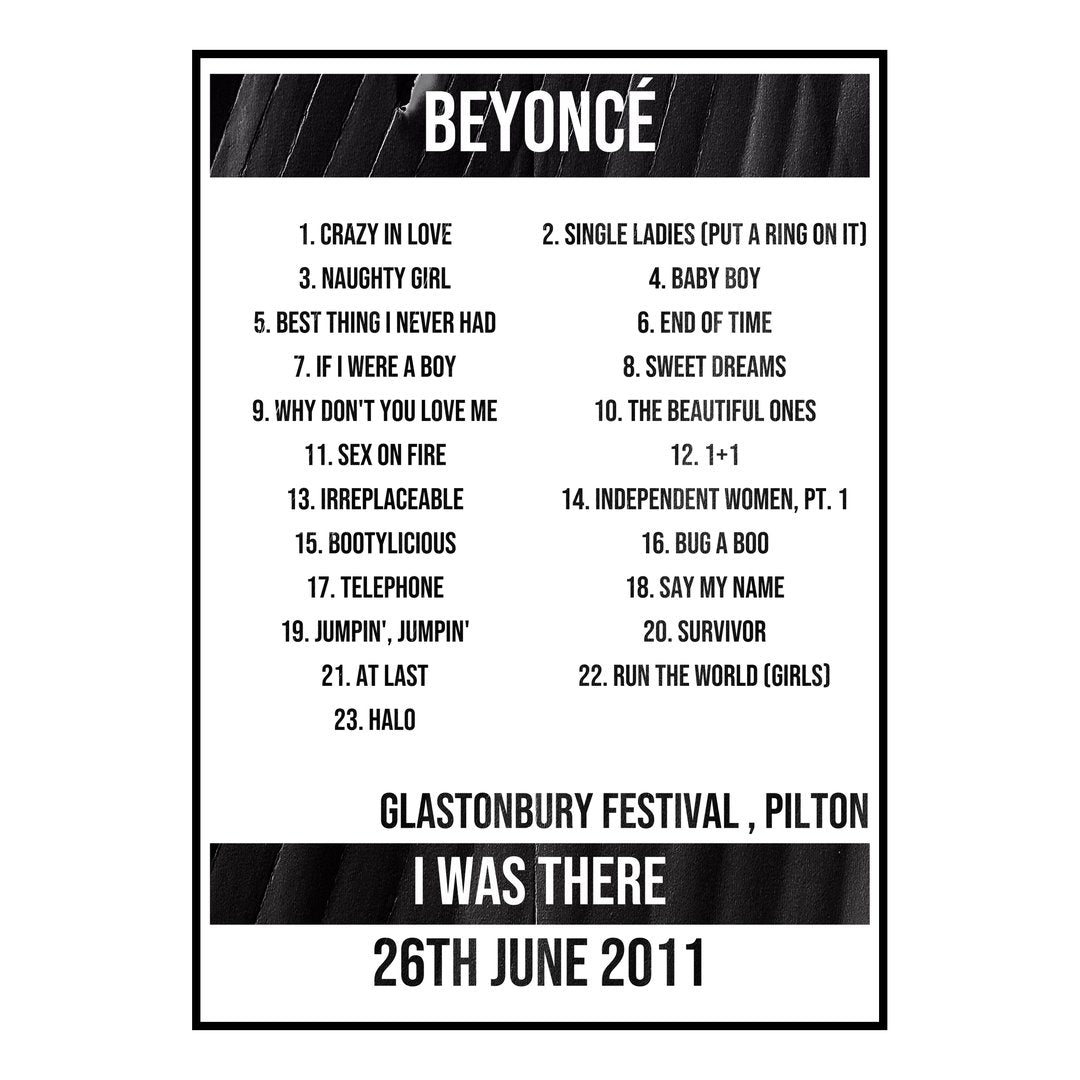 Beyoncé Pilton 26th June 2011 Setlist poster