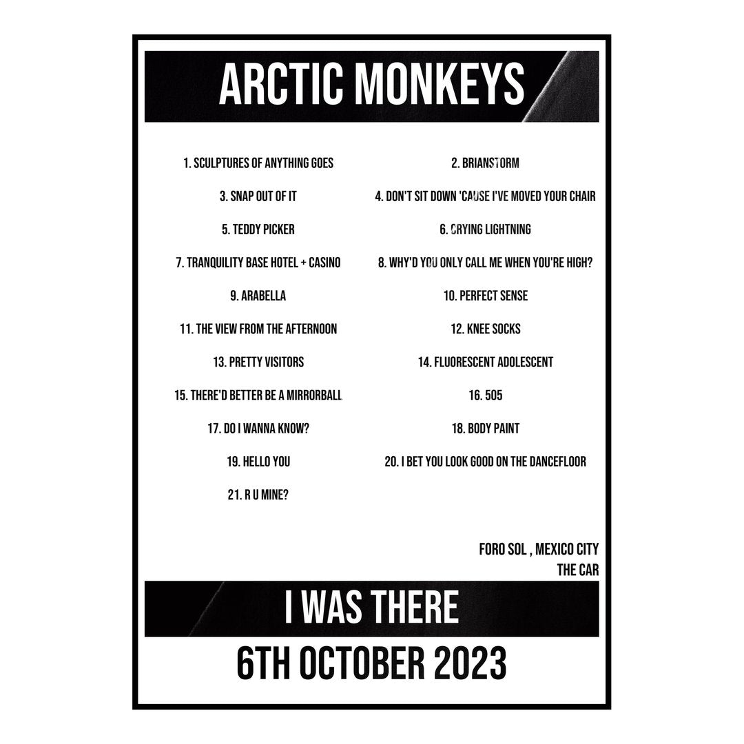 Arctic Monkeys Mexico City 6th October 2023 Setlist poster