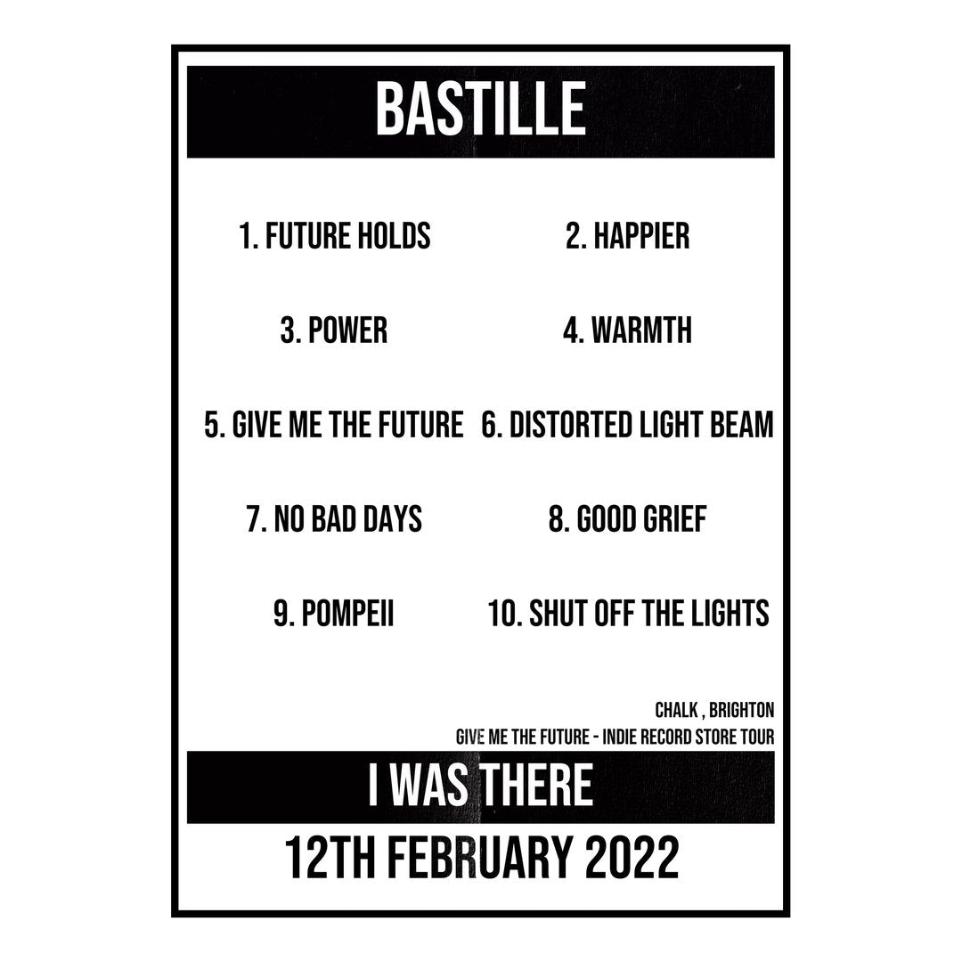 Bastille Brighton 12th February 2022 Setlist poster