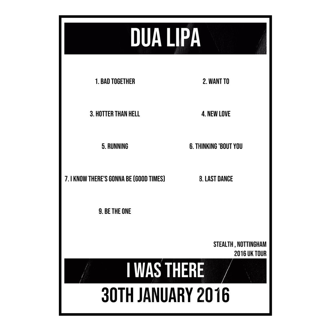 Dua Lipa Nottingham 30th January 2016 Setlist poster